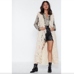 NASTY GAL Coachella Crochet Shaggy Long Waistcoat